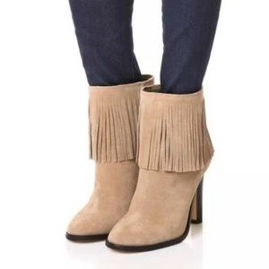 Joie Cambrie Tan Fringe Suede Ankle Heel Boots sz 38